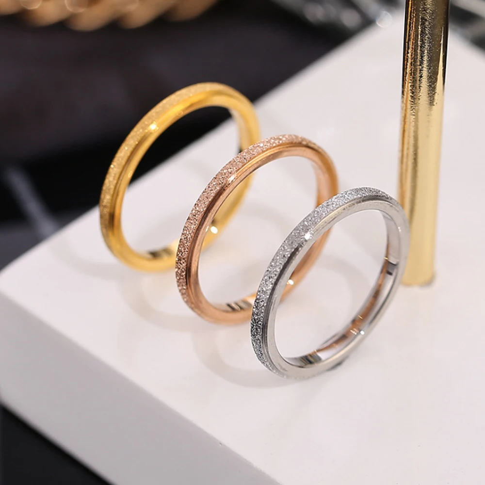 

Ins High-Quality Scrub Stainless Steel Rings For Women 2 MM Width Finger Rings Gift Girl Fashion Jewelry Goth Free Shipping