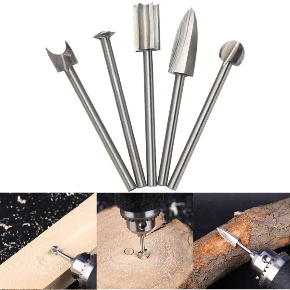 

5PCS Wood Carving Drill Bit Engraving Drill Bit Set Solid Carbide Steel Root Milling Grinder Burr Precise Carve Woodwork Tool