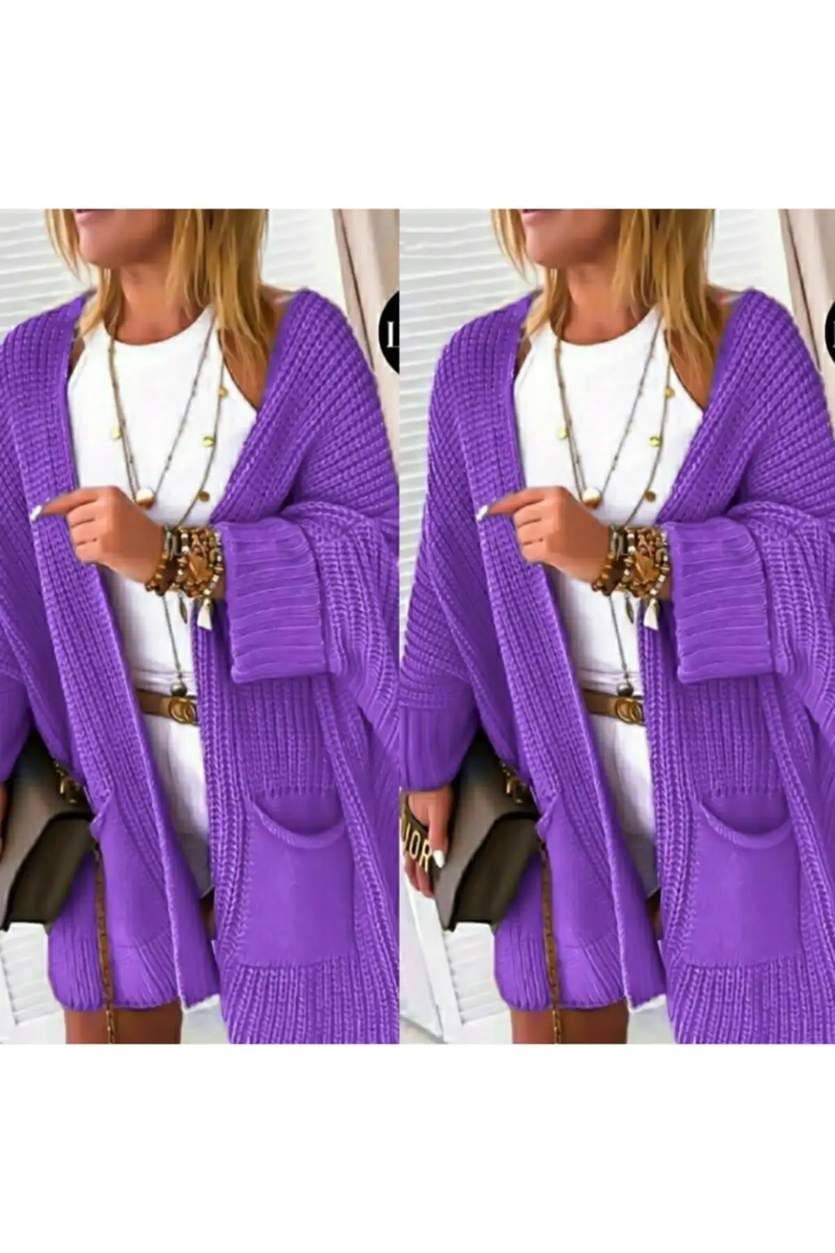 

Women's Cardigan Oversize Patterned Pocket sportswear 82 Cm Casual Knitted Quality Fashion Sweaters Loose Jumper