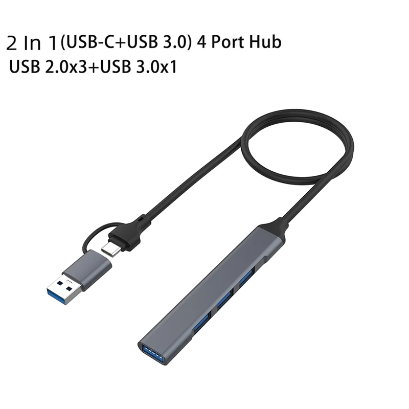2 в 1 (USB-C + USB-A) 4-портовый концентратор USB 2.0X3 3.0X1 5 Гбит/с Быстрая передача Тонкий