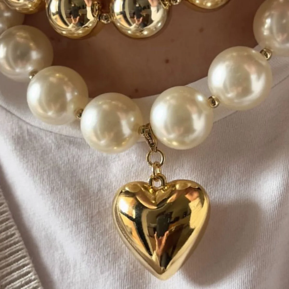 Женская цепочка с подвеской в виде сердца жемчугом