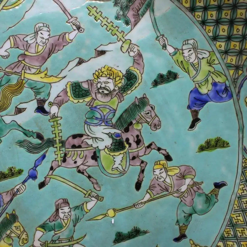 Фото Тарелка с фигурками китайской династии Kangxi, зеленая Пастельная тарелка ручной работы, античная керамика, фарфор, коллекция мебели для дома №3