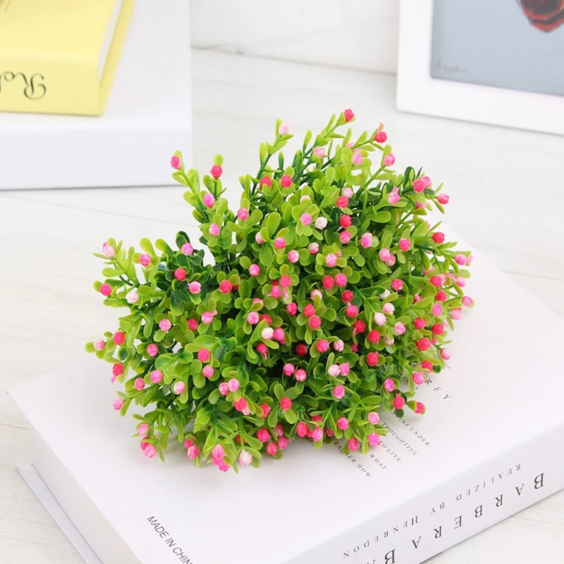 

5pcs Artificial Flowers With Leaf Green Grass Plastic Plants Fake Leaf Foliage Bush For Home Wedding Decoration Party Supplies