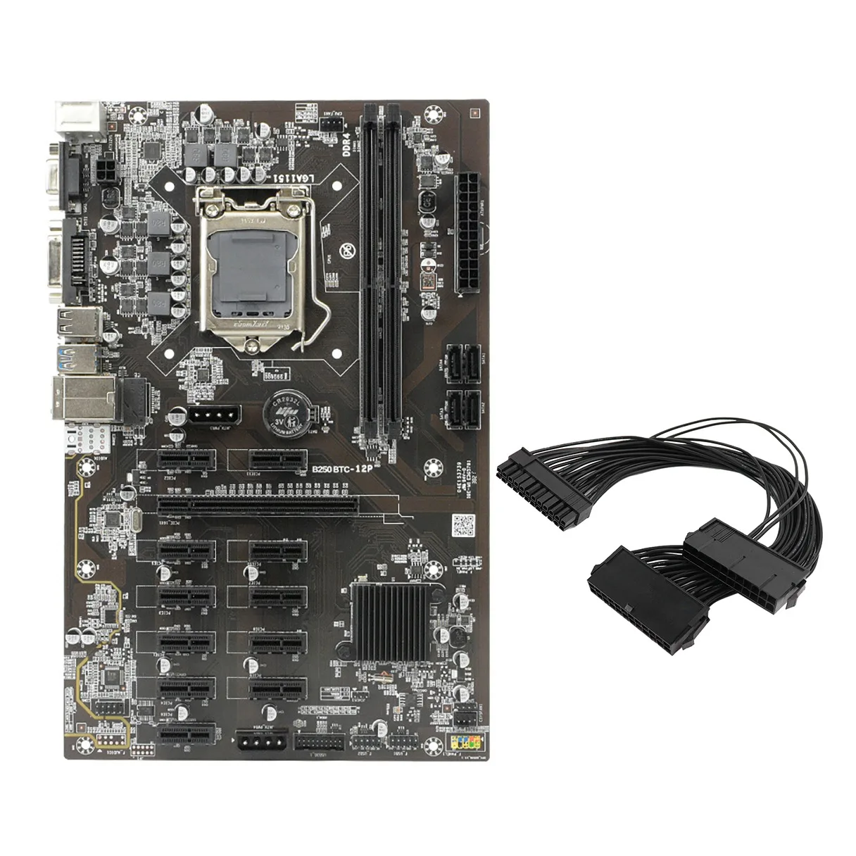 

Материнская плата B250 BTC для майнинга 12 PCIE, графический слот LGA 1151 DDR4 16 Гб ОЗУ SATA3.0 USB3.0 с 24-контактным двойным пусковым шнуром питания