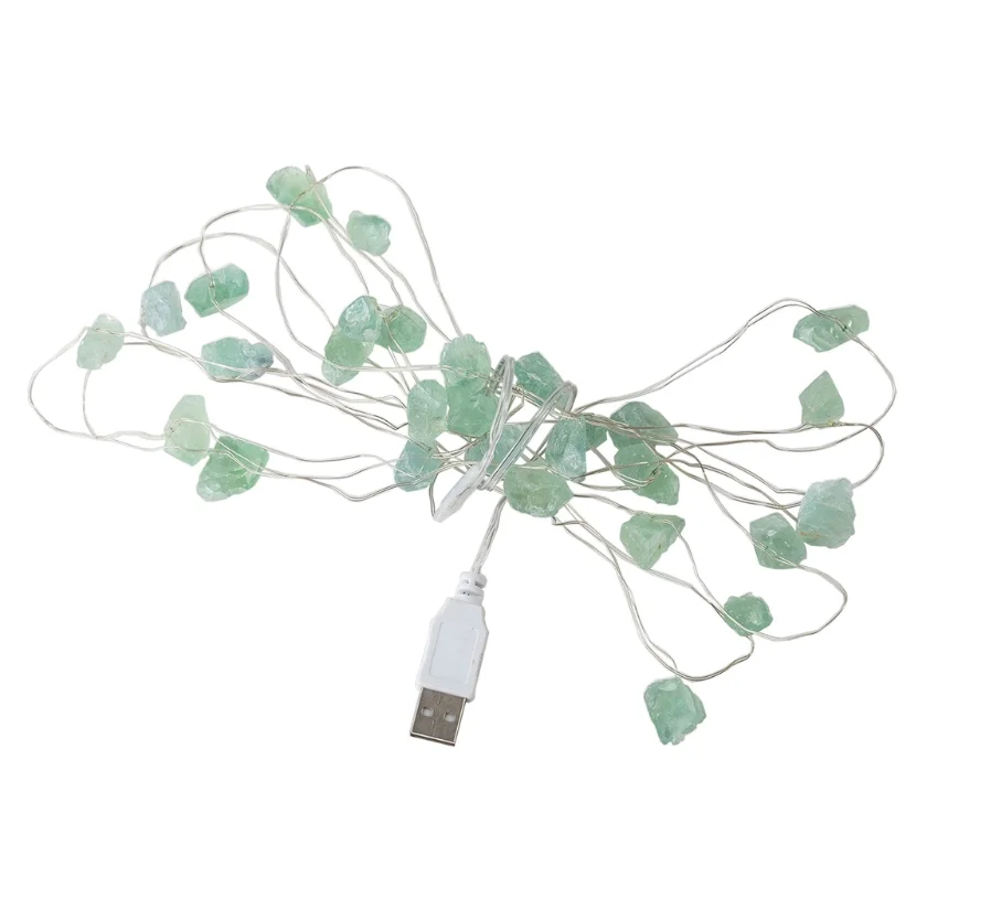 

Natural Green Fluorite Fairy Lights Crystal String Lights Raw Stones 30LEDs USB Powered Healing Reiki Ornaments for Home