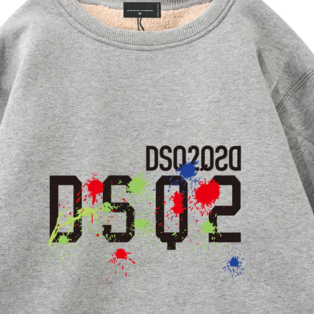 DSQ2 ICON 2023 Brand Men and Women Classic Casual Fashion Trend Plush Pullover for Simple Street HIP-HOP100% Cotton Long Sleeve