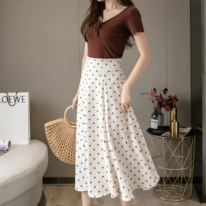 

Korean Fashion Skirts High-waisted Long Woman Skirt Summer Solid Mid-calf Sexy Skirts Women Clothing Hollow Out Skirt for Female