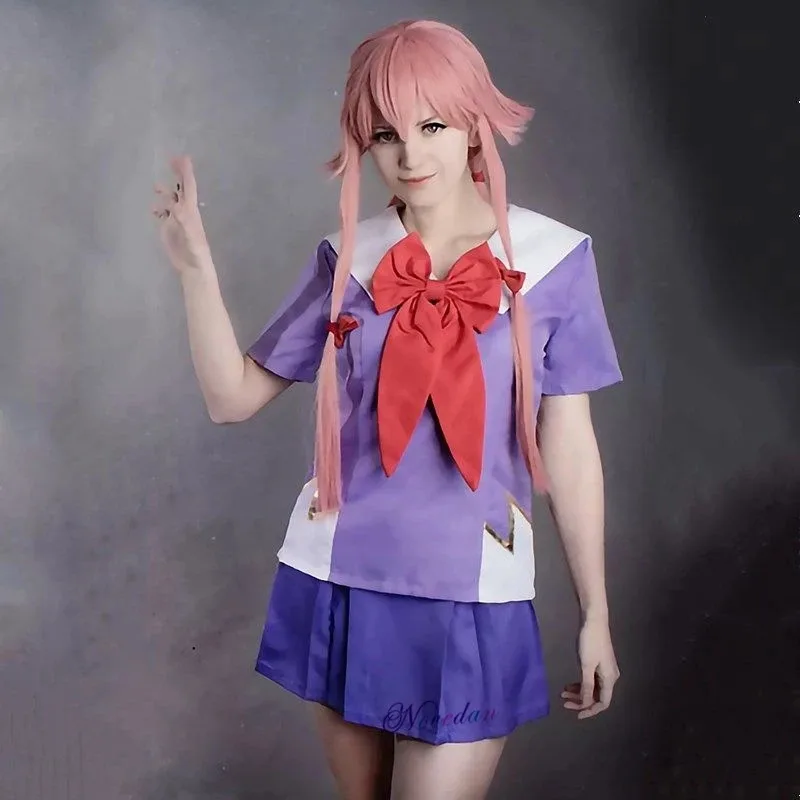 Фото Ци японское аниме дневник будущего Gasai Yuno Mirai Nikki школьная форма платье моряка косплей костюм парик №4