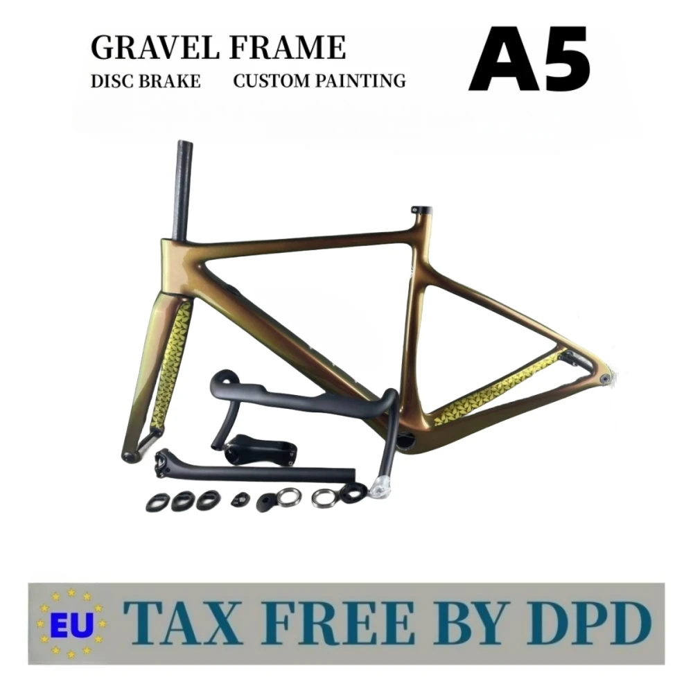 

A5 Gravel Road Carbon Fiber Frame Speed Bike Frames T1100 BBright Disc Brake Racing Bicycle Frameset + Handlebar Custom Logo DPD