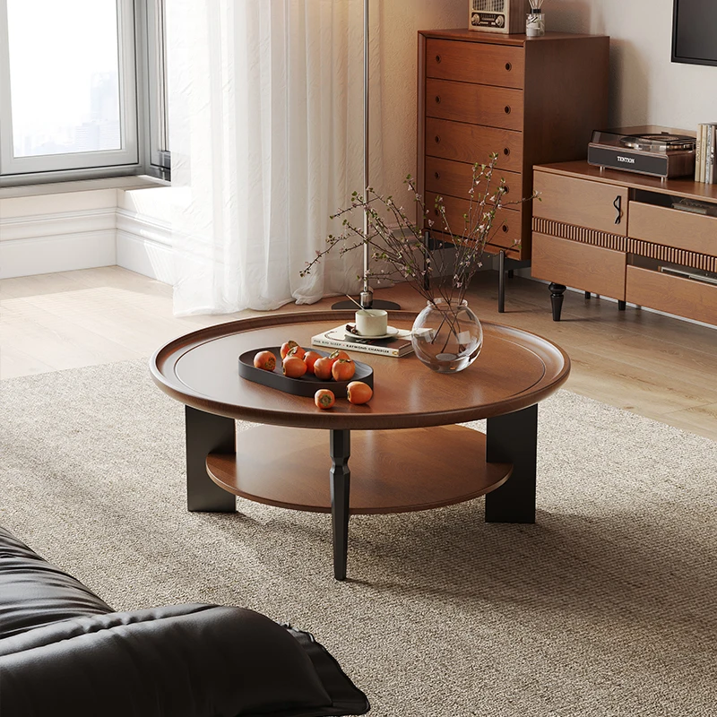 Простой круглый антикварный журнальный столик деревянный дизайн прозрачный пол