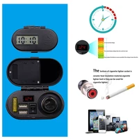12v dual usb quick charger motorcycle handlebar rearview mirror mount cigarette lighter voltmeter digital clock for smartphone