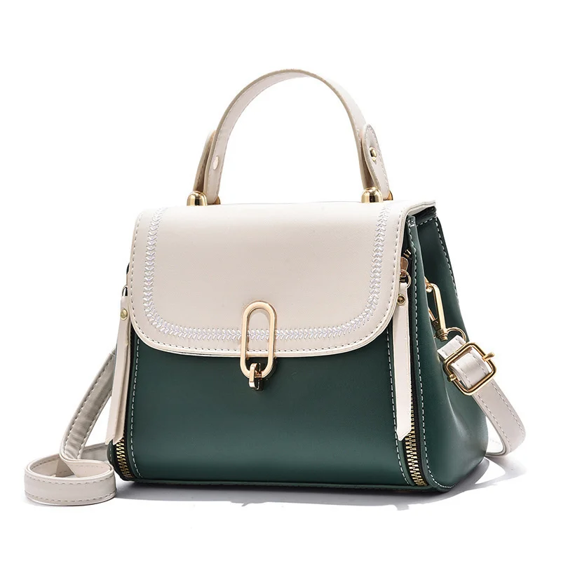 

Women's bag new women's bag fashion contrast color diagonal cross bag round buckle embroidered thread one shoulder handbag
