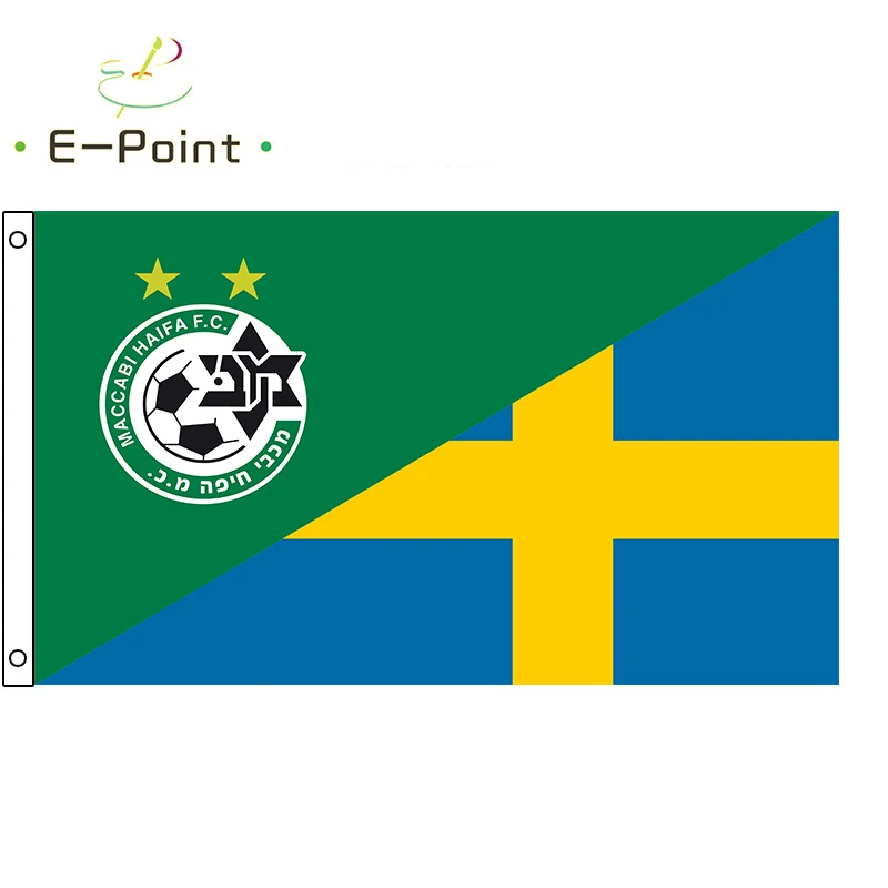 Half Maccabi Haifa FC & Half Sweden Flag 3ft*5ft (90*150cm) Size Christmas Decorations for Home Flag Banner
