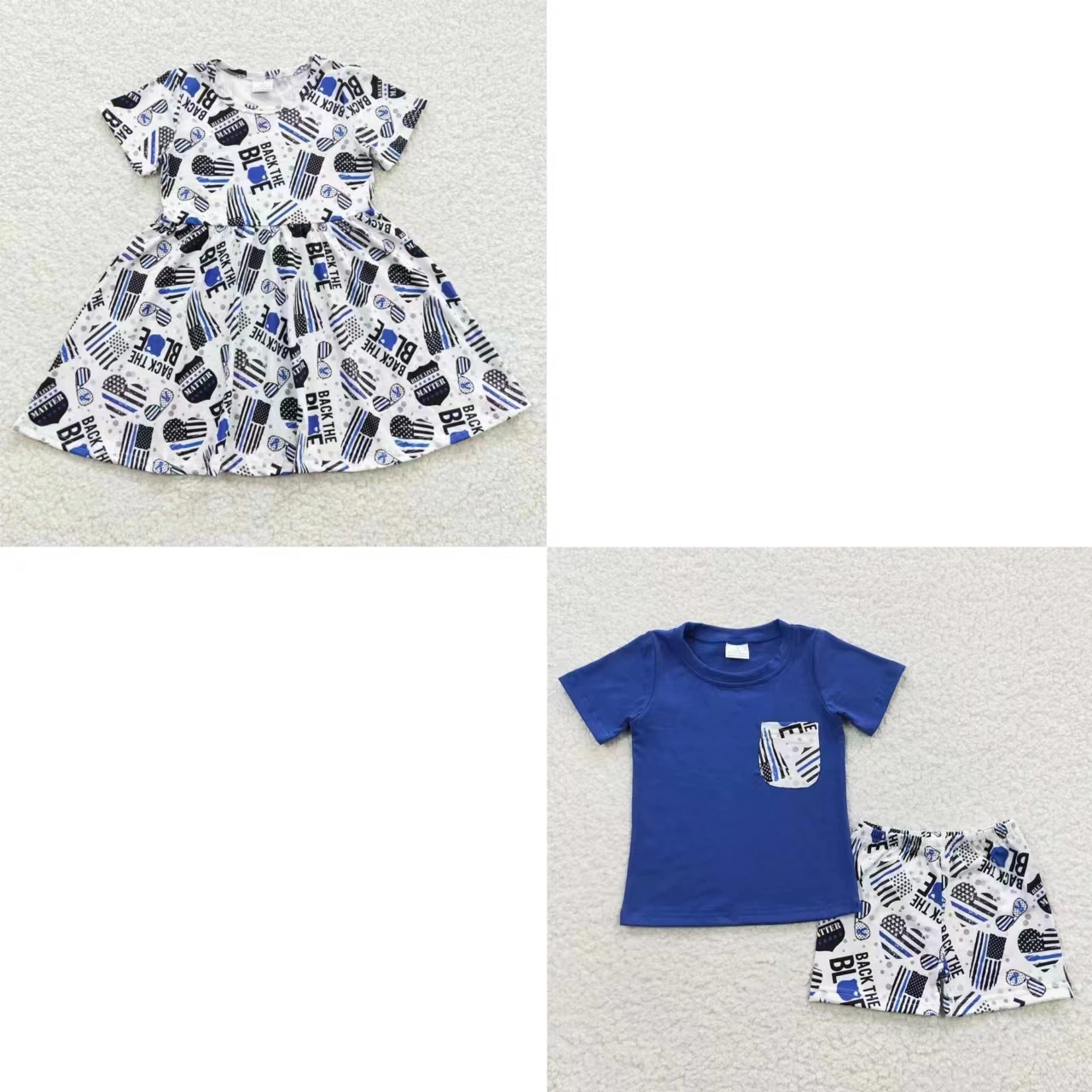 

Wholesale Matching Baby Girl Boy Clothing Kids Children Short Sleeve usa Flag Shirt Blue Shorts Dress Outfit Summer Boutique Set