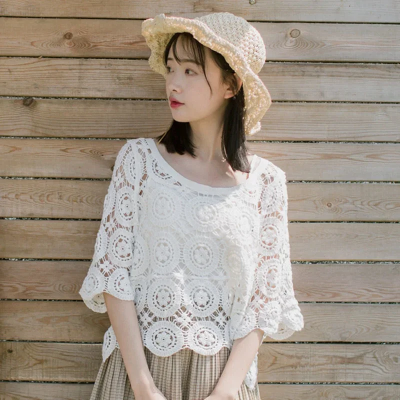 Тонкий женский топ кружевная рубашка пуловер блузка с юбкой блузы одежда для