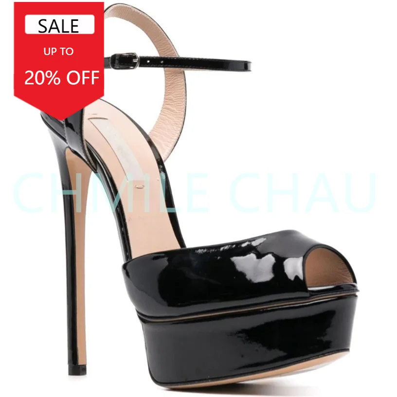 

CHMIE CHAU Women Stiletto Thin High Heel Buckle Ankle Strap Peep Toe Platform Sandals Party Dress Big Size Lady Shoes 19-CHC-30