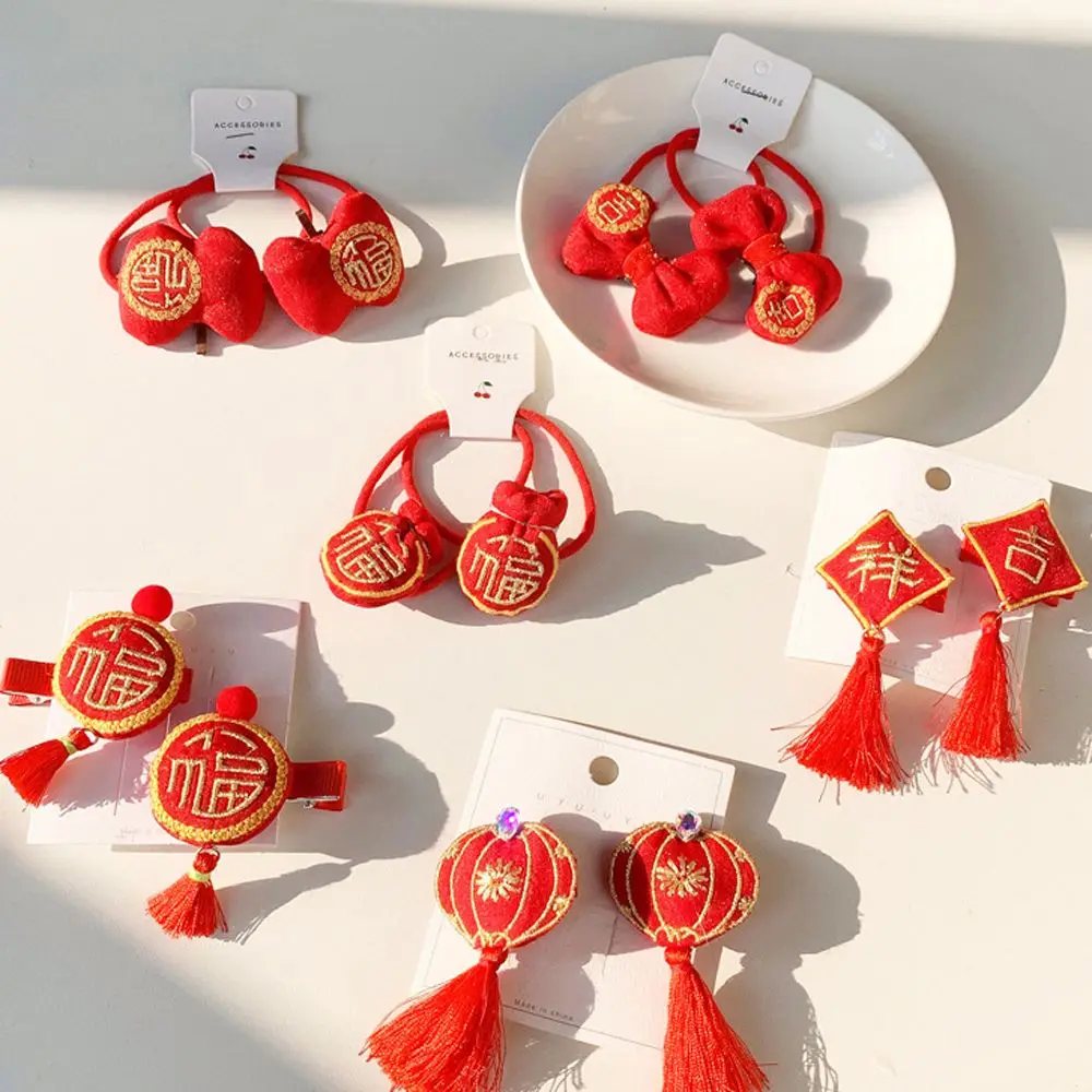 

1 Pair New Year Red Children's Lantern Hair Rope Baby Bowknot Tassel Hair Pins Photo Props Chinese Hairpins Hair Accessories