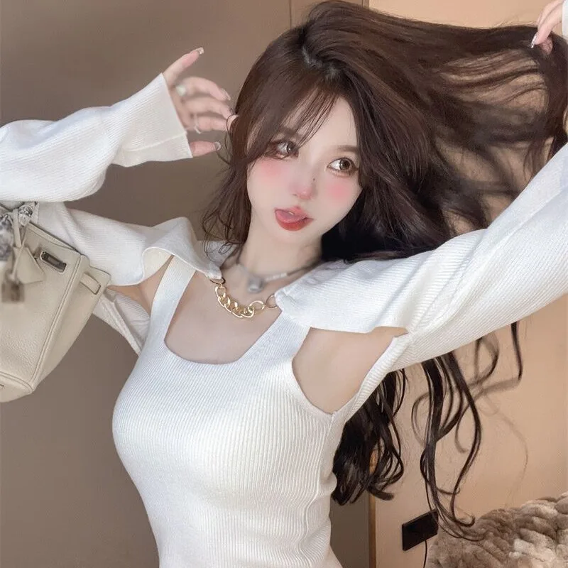 Блузки женские жилеты женский костюм из двух предметов однотонный вязаный