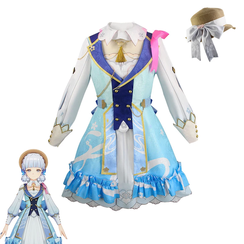 

Game Kamisato Ayaka Cosplay Genshin Impact Fontaine Springbloom Missive Lolita Dress Cosplay Costume Wig Outfit Halloween Cos