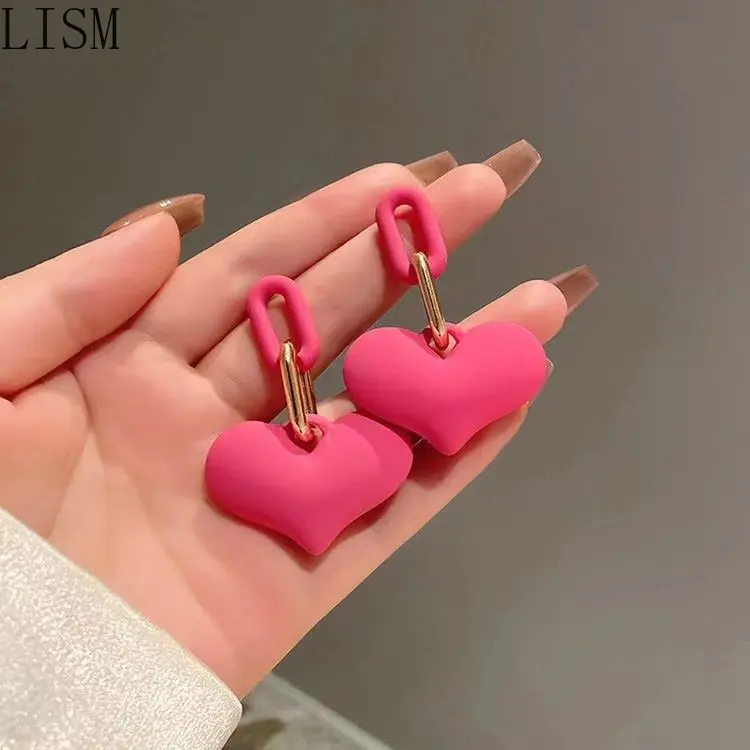 

New Rose Red Love Heart Earrings Sweet Peach Heart Earrings for Girls goth classic earrings for women 2022 luxury korean earring