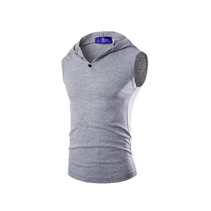 Men's sleeveless Hoodie solid color casual vest tight T-shirt comfortable training clothes | Мужская одежда