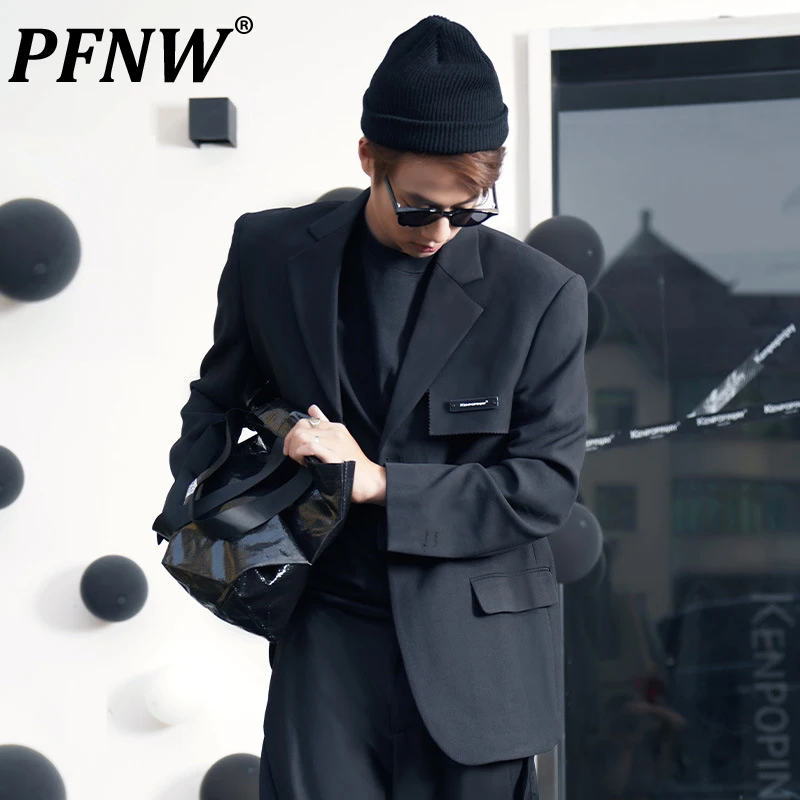 

PFNW 2023 Autumn Winter New Men's Fashion Turn-down Collar High Street Pockets Blazers Casual Cotton Single Button Coat 12A7000