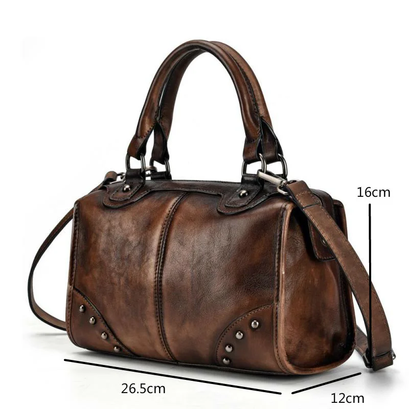 MOTAORA Vintage Women's Bag Handmade Handbags For Women Genuine Leather Shoulder Bags Luxury Designer Boston Bag Ladies Handbag