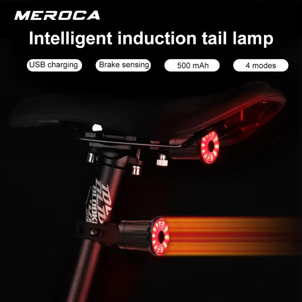 

MEROCA Bicycle Smart Brake Rear Light USB Rechargeable Light Safety Warning Sensing Induction Tail Light Bicycle Accessories