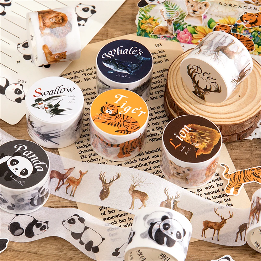 

1Roll Animal Series Washi Paper Tapes Kawaii DIY Crafts Panda Tiger Lion Vintage Masking Tapes Scrapbooking Stickers Decoration
