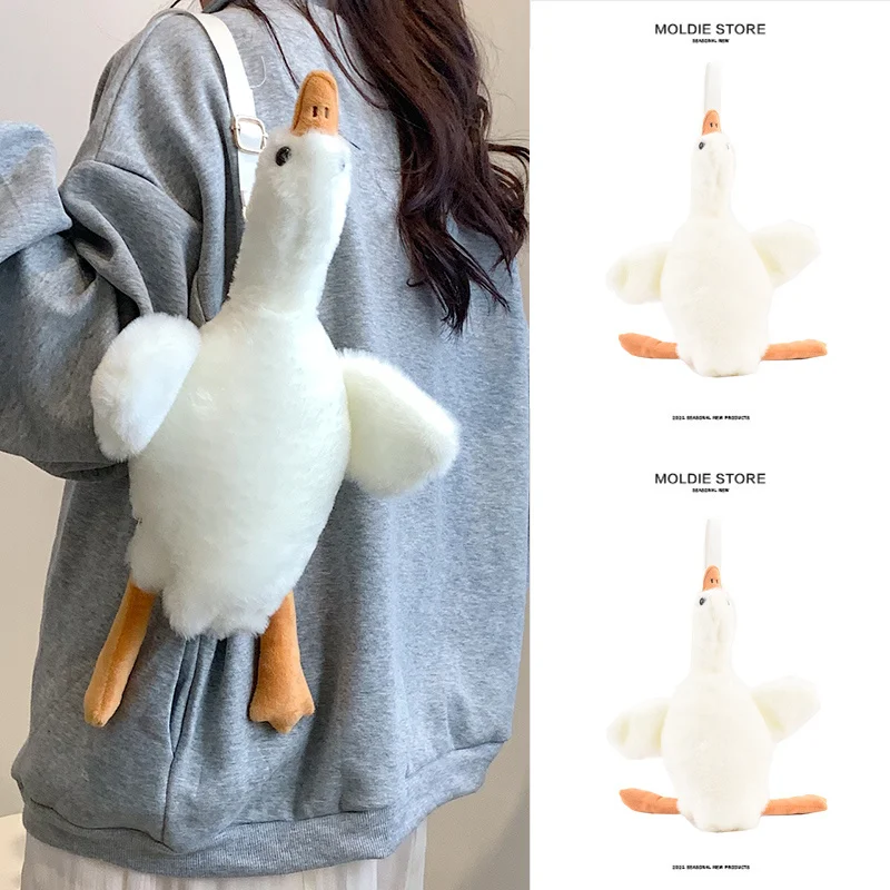 Novelty Ugly Cute Big White Goose Animal Plush Bag for Women Children's Crossbody Mobile Phone Bag Funny Toy Gift For Children