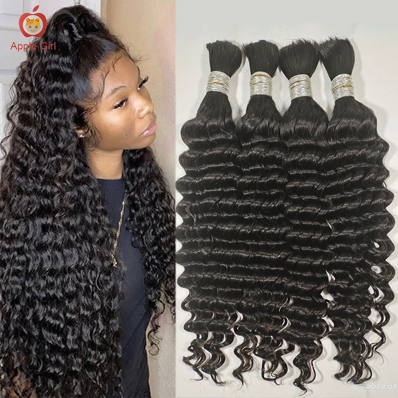 8 to 32 Inch Deep Wave Human Hair Bulk For Braiding No Weft Brazilian Remy Hair Extensions Crochet Braids Applegirl