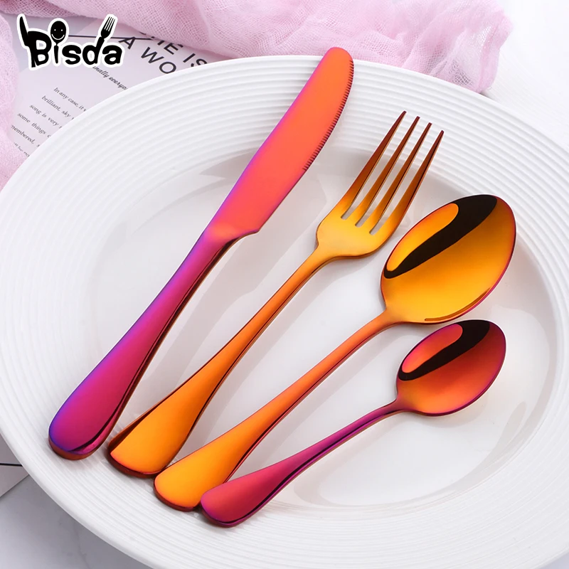 18/8 Stainless Steel Blue Dinner Set Rose Gold Cutleries Blue Tableware Set Dinner Knife Dinner Fork