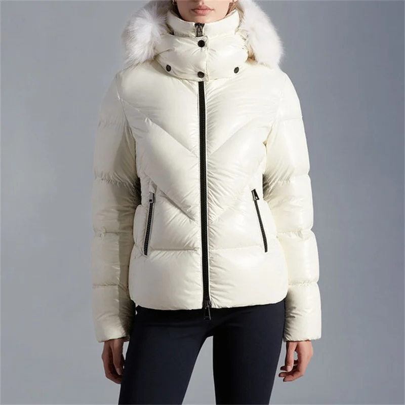 

Down jacket women 2023 Winter New Korean Fashion Detachable fur collar hood puffer jacket Goose down filling warm outerwears y2k