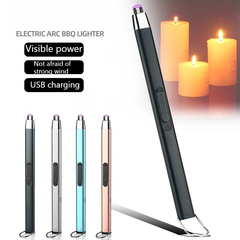 Фото Металлическая ветрозащитная USB-C зажигалка с дуговым импульсным зарядом, портативный прикуриватель для барбекю на открытом воздухе №1
