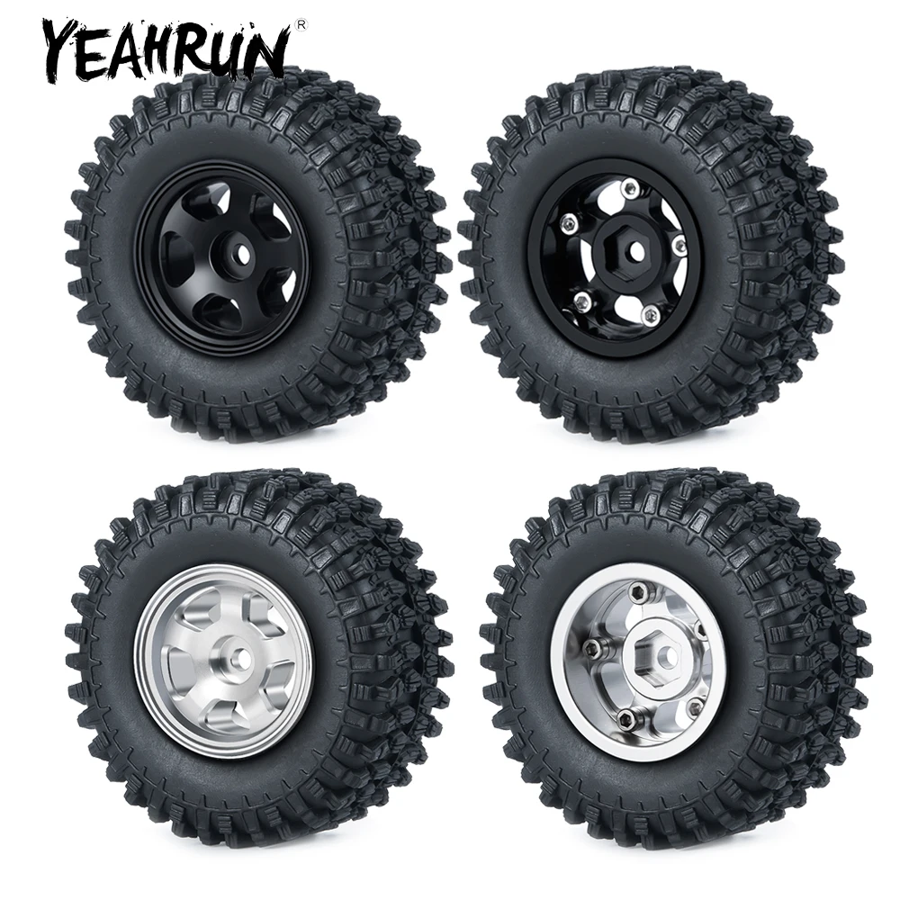 

YEAHRUN 4Pcs 1.0" Beadlock Wheel Rims Tires Set #7 for 1/24 RC Crawler Car Axial SCX24 90081 AXI00001 AXI00002 Part Accessories