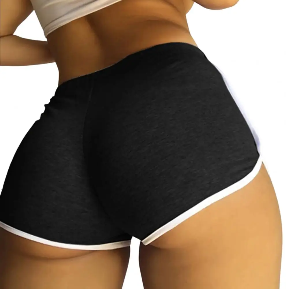 

Women Sport Shorts Contrast Color Mid Waist Slim Fit Soft Running Elastic Super Short Plus Size Jogging Shorts Women Clothing