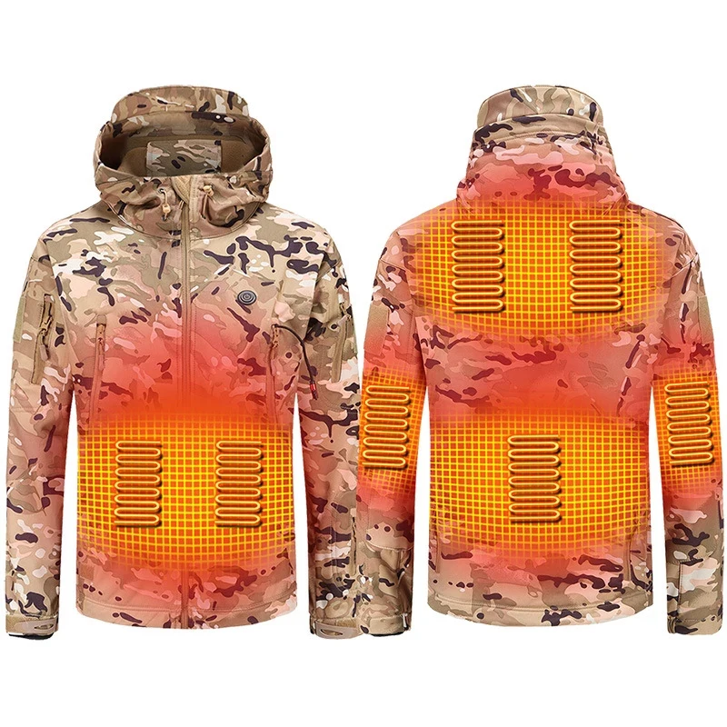 Winter Electric Heating Jacket Men Women 7 Area USB Charging Smart Heated Jackets Camouflage Hooded Hunting Ski Hiking Vests