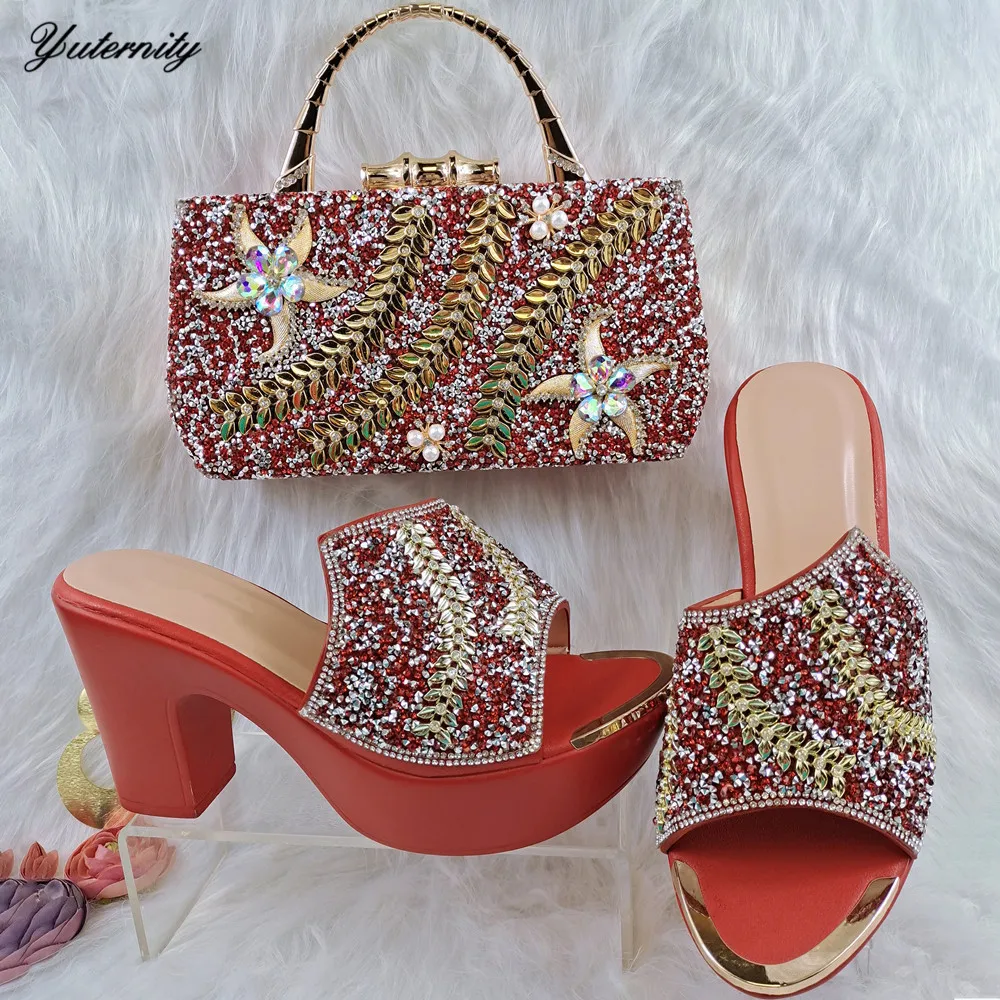 

Женская обувь красного цвета с сумкой в комплекте, итальянские модные элегантные туфли и сумки на высоком каблуке для свадебной вечеринки