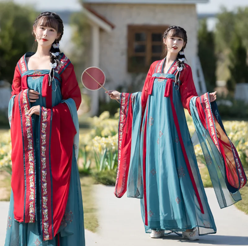 

Ancient Chinese Hanfu Dress Women Halloween Fairy Cosplay Costume Dance Dress Party Outfit Hanfu Summer Red&Green Dress 3pcs Set