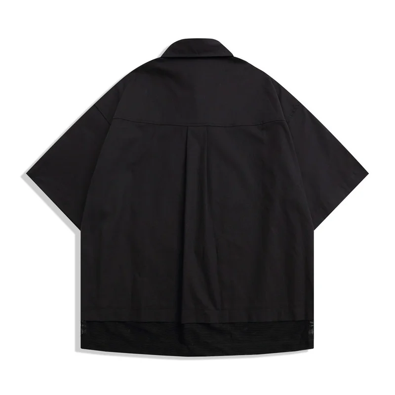 Men Shirt Workwear Men Vintage Japanese Solid Loose Cardigan Shirt Summer Short Sleeve Turn-down Collar Fake Two Pieces Shirts
