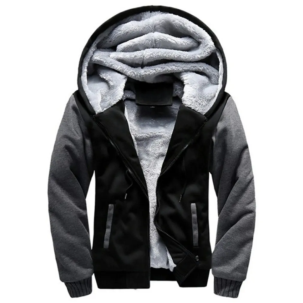 

Winter Thicken Warm Velvet Men's Hooded Plush Paded Hoodies Man Wool Baseball Casual Hip Hop Zip Sweatshirts Coats