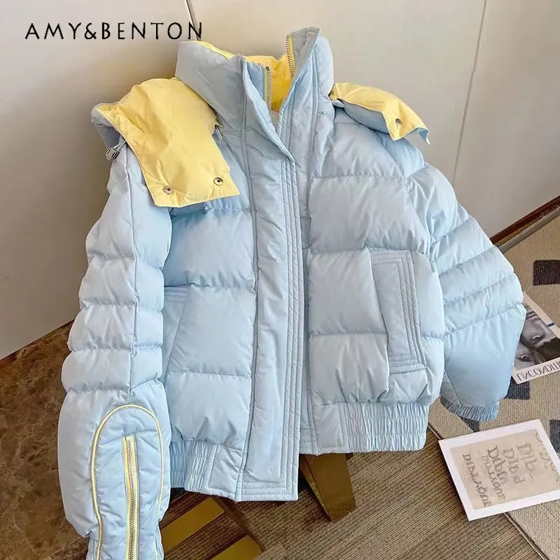 Colorblock Hood Cotton Coat Female Winter Thickened New Design Sense Minority Fashion Parkas Ladies Thermal Cotton Jacket