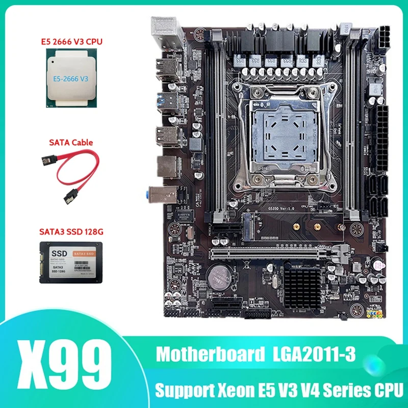 

Материнская плата X99, системная плата, поддержка DDR4 ECC RAM с процессором E5 2666 V3 + SATA3 SSD 128G + кабель SATA