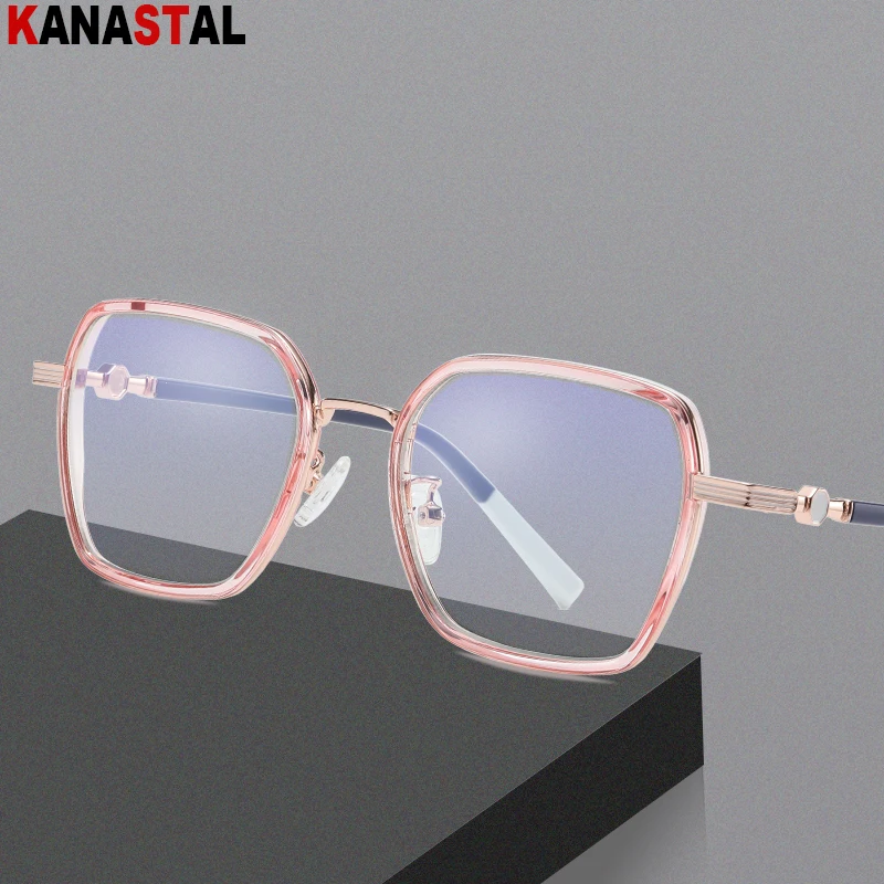 

Women Blue Light Blocking Glasses TR Metal Polygon Eyeglasses Frame Literary New Computer Eyewear Ultralight Men Myopia Glasses
