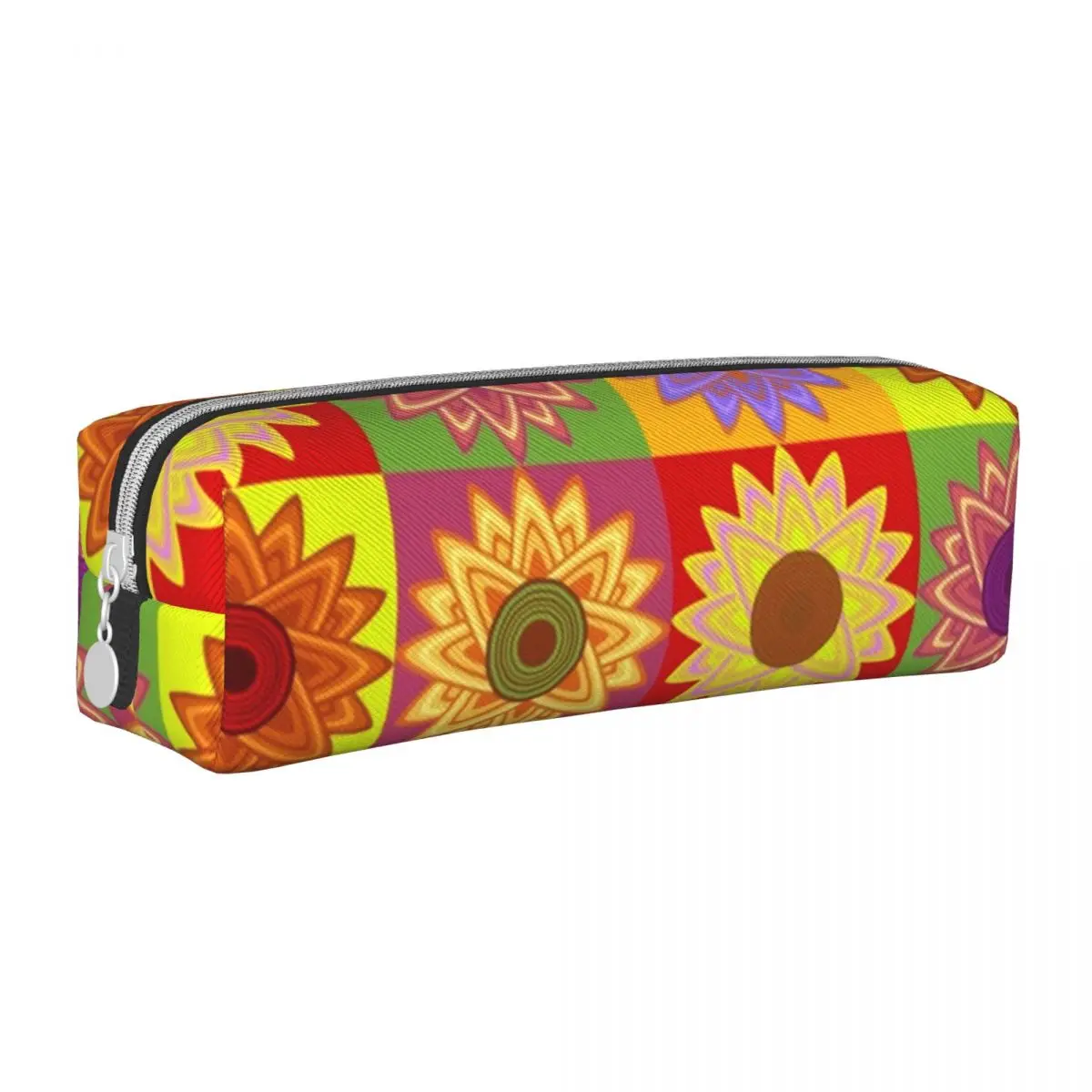 

Sunflower Pattern Square Pencil Case Vintage Flower Print Back to School Simple Leather Pencil Box Boy Girl Zipper Pen Pouch