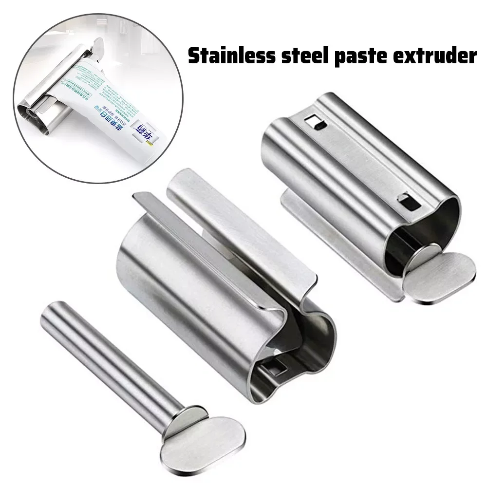 

2023NEW Accessories Set Rolling Toothpaste Squeezer Tube Toothpaste Dispenser Toothbrush Holder Rack Stainless Steel Dispenser
