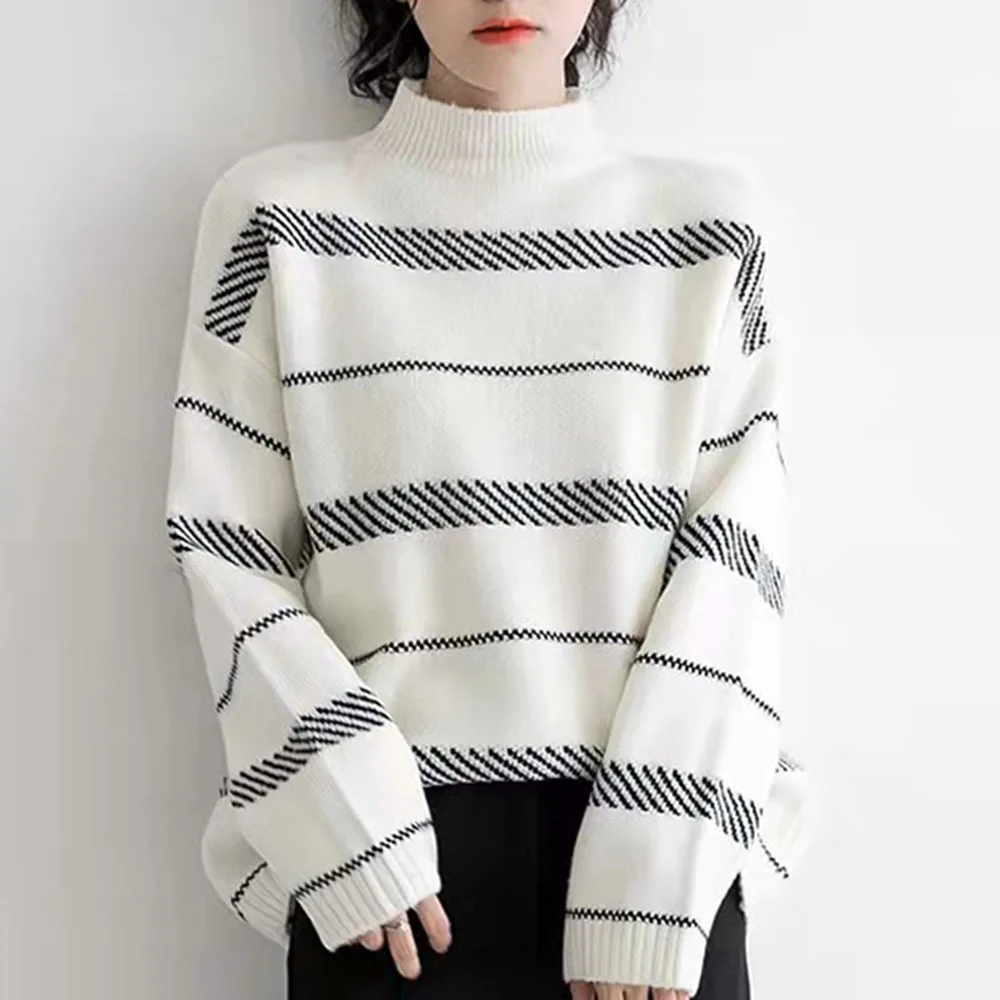 

Knit Sweater Women 2022 Half Turtleneck Knitwear Korean Lazy Style Loose Padded Bottoming Shirt Long Sleeves Female Autumn Top