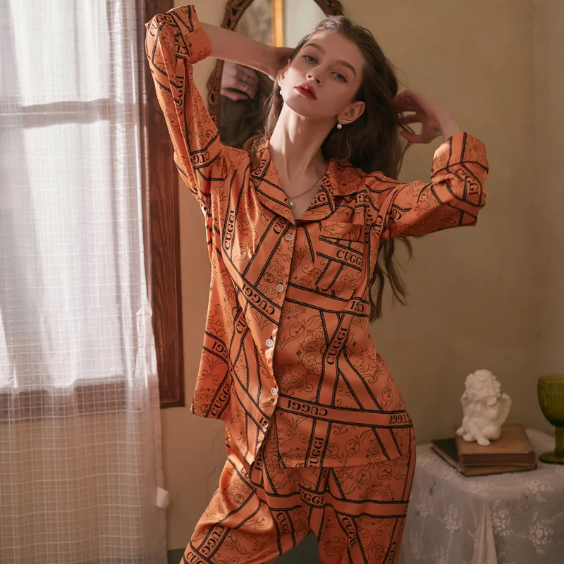 Roseheart Red Green Women's Sleep Nightwear Suits Pajama Sets Sleepwear Printed Suits Faux Silk Plus Size Nightgown 2 Pieces