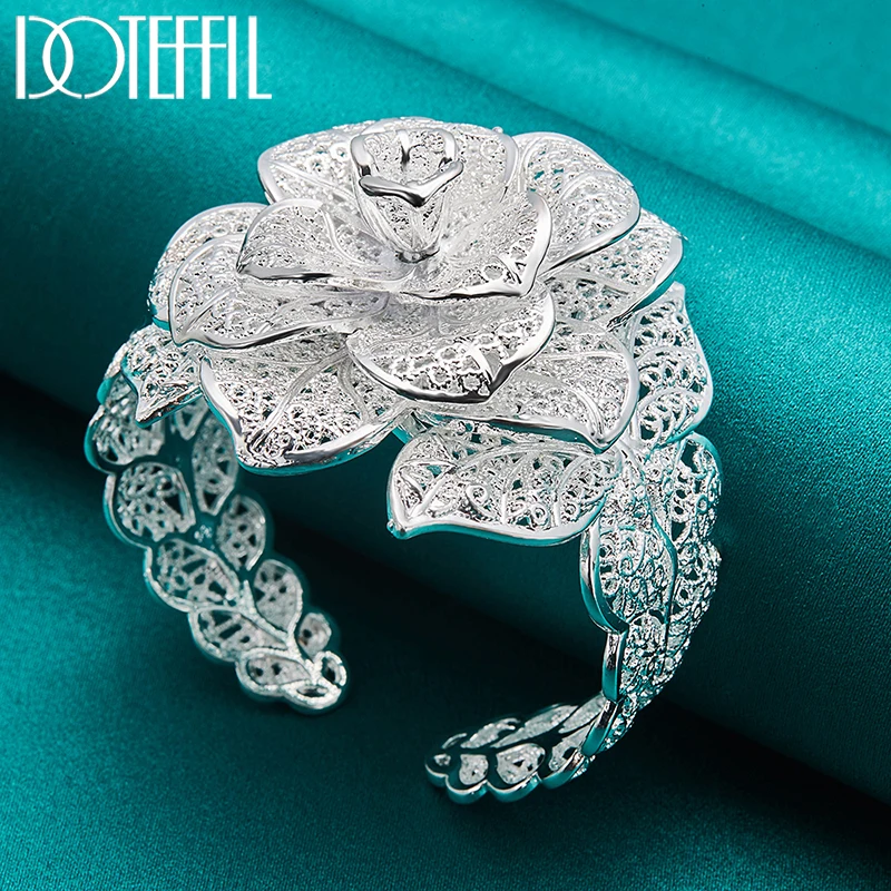 Женский браслет из серебра 925 пробы с большими цветами