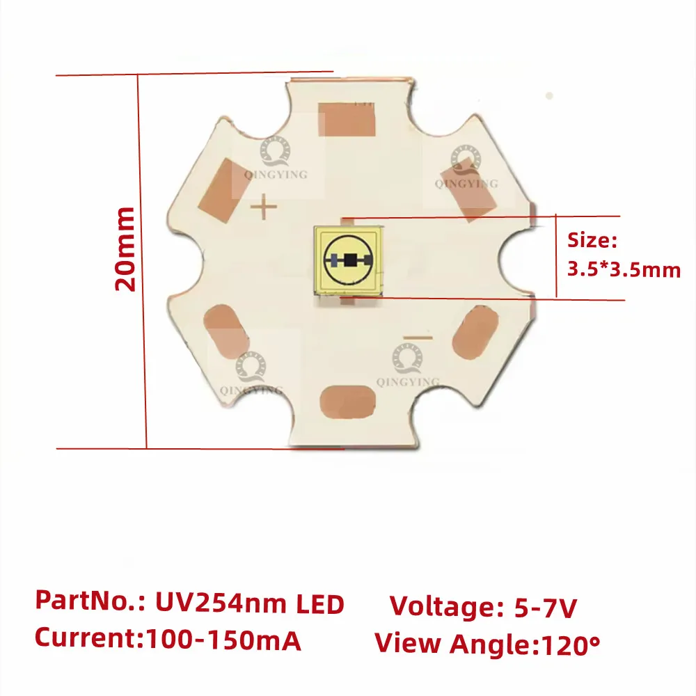 Фото UVC светодиодный диод 3535 254 нм SMD излучающий чип 0,6 Вт УФ 250 нм-260 нм DC5-7 В ультрафиолетовая лампа для стерилизации поверхностного дезинфицирующего средства №3